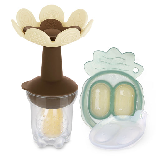 Alimentatore anti-soffocamento e massaggiagengive a forma di fiore con contenitore per cubetti di ghiaccio di HAAKAA