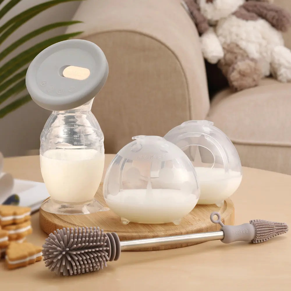 CONJUNTO PREMIUM (Recipiente com tampa e tampa em forma de flor + Dois recipientes LadyBug com bolsa de higiene + Biberão de vidro + Escova de limpeza + Duas tampas + Chupeta de silicone)