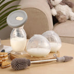 CONJUNTO PREMIUM (Recipiente com tampa e tampa em forma de flor + Dois recipientes LadyBug com bolsa de higiene + Biberão de vidro + Escova de limpeza + Duas tampas + Chupeta de silicone)