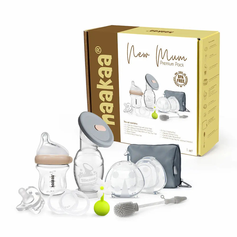 CONJUNTO PREMIUM (Recipiente com tampa e tampa em forma de flor + Dois recipientes LadyBug com bolsa de higiene + Biberão de vidro + Escova de limpeza + Duas tampas + Chupeta de silicone)