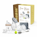 CONJUNTO PREMIUM (Recipiente com tampa e tampa em forma de flor + Dois recipientes LadyBug com bolsa de higiene + Biberão de vidro + Escova de limpeza + Duas tampas + Chupeta de silicone)