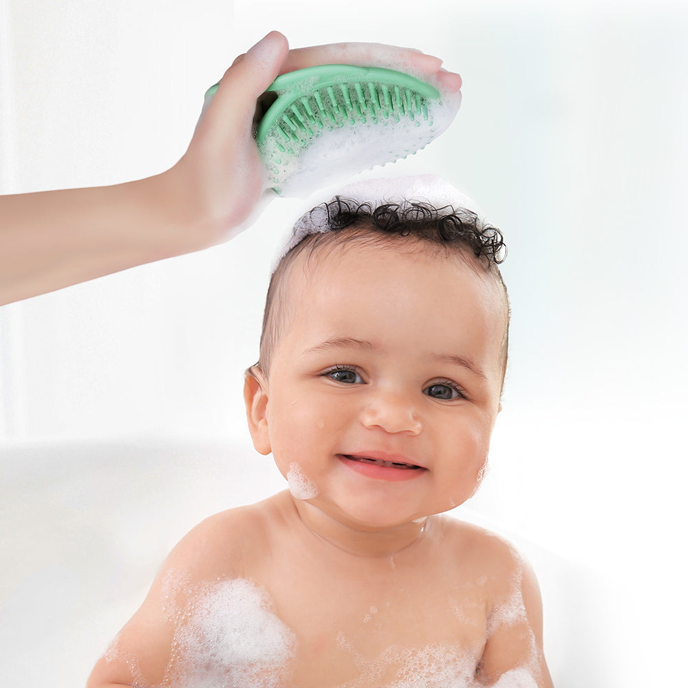 Spazzola in silicone per il cuoio capelluto dei neonati – Massaggiatore e detergente con shampoo delicato per neonati